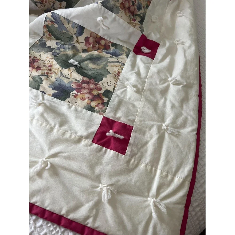 Hand Tied Nine Patch Quilt: Leaf & Grapevine Pattern, Fleece Back